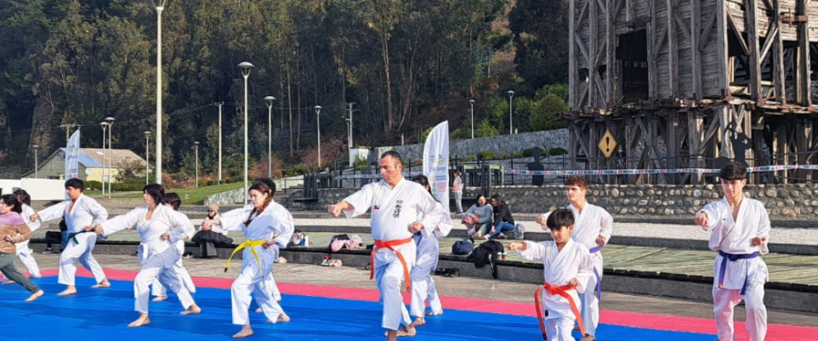 Niños y jóvenes participaron en clase abierta de karate en el Parque del Carbón de Lebu